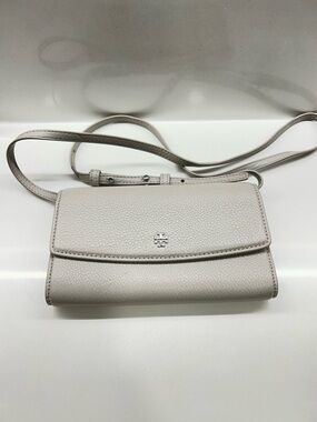 Tory Burch Taupe Pebbled Leather Crossbody Bag